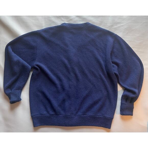 JC Penny VTG Fox Sweater LARGE Navy Cardigan with Owl Patch GUC - Picture 2 of 8